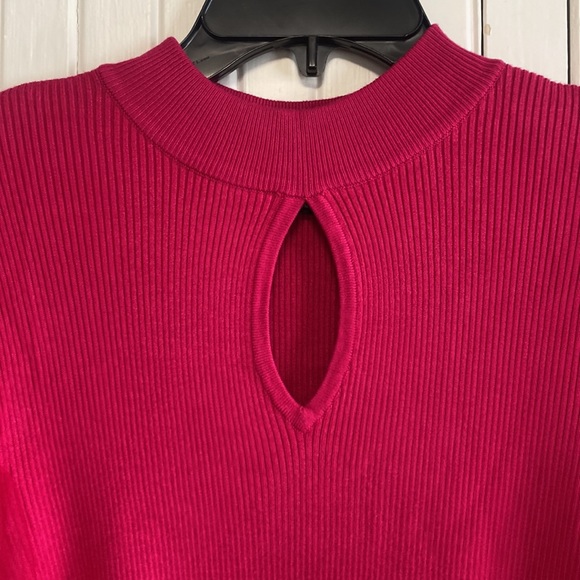 Chiffon-Sleeve Mock-Neck Sweater - 7th Ave - Picture 3 of 7